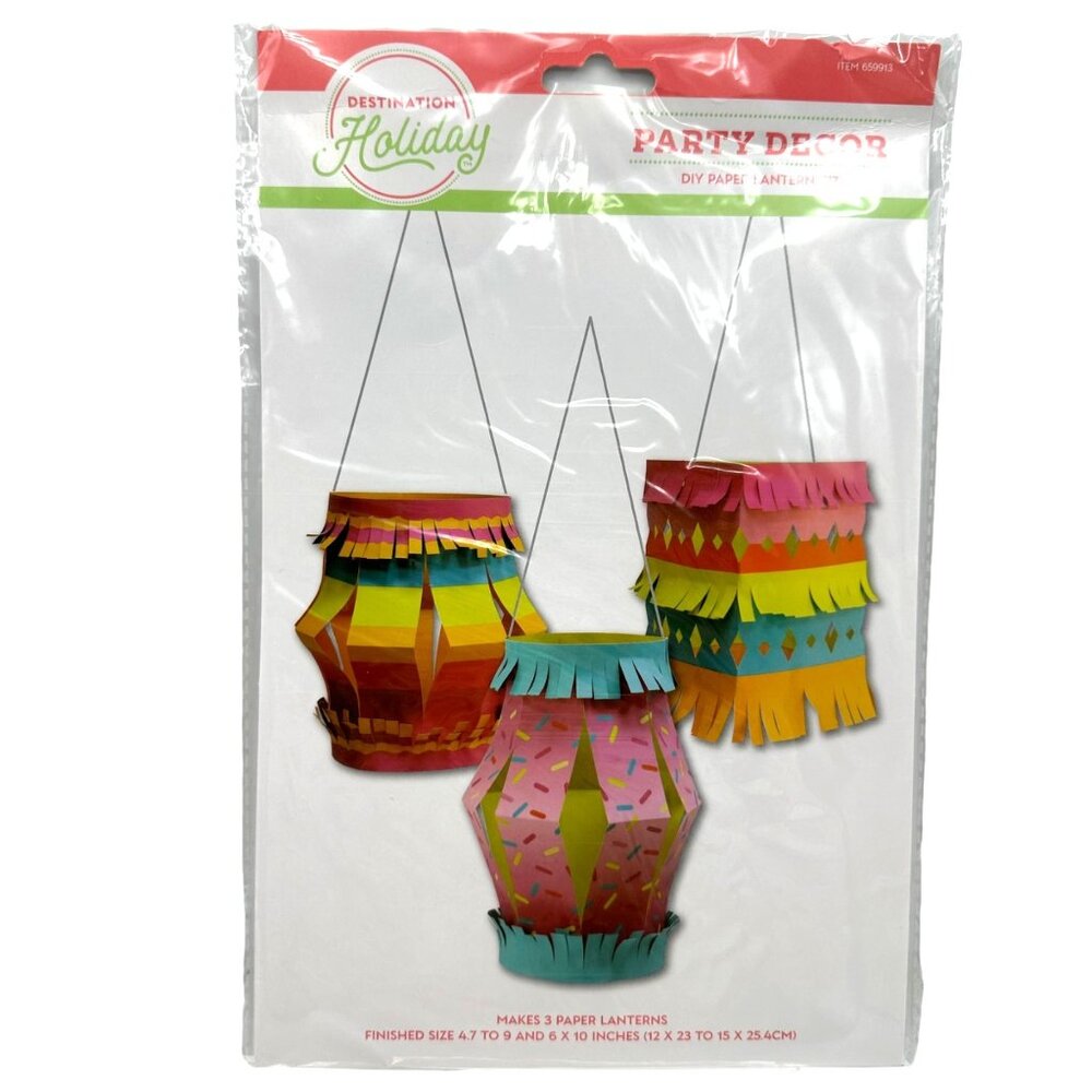 Destination Holiday Party Decoration 3 DIY Paper Lantern Kit Pink Confetti Blue